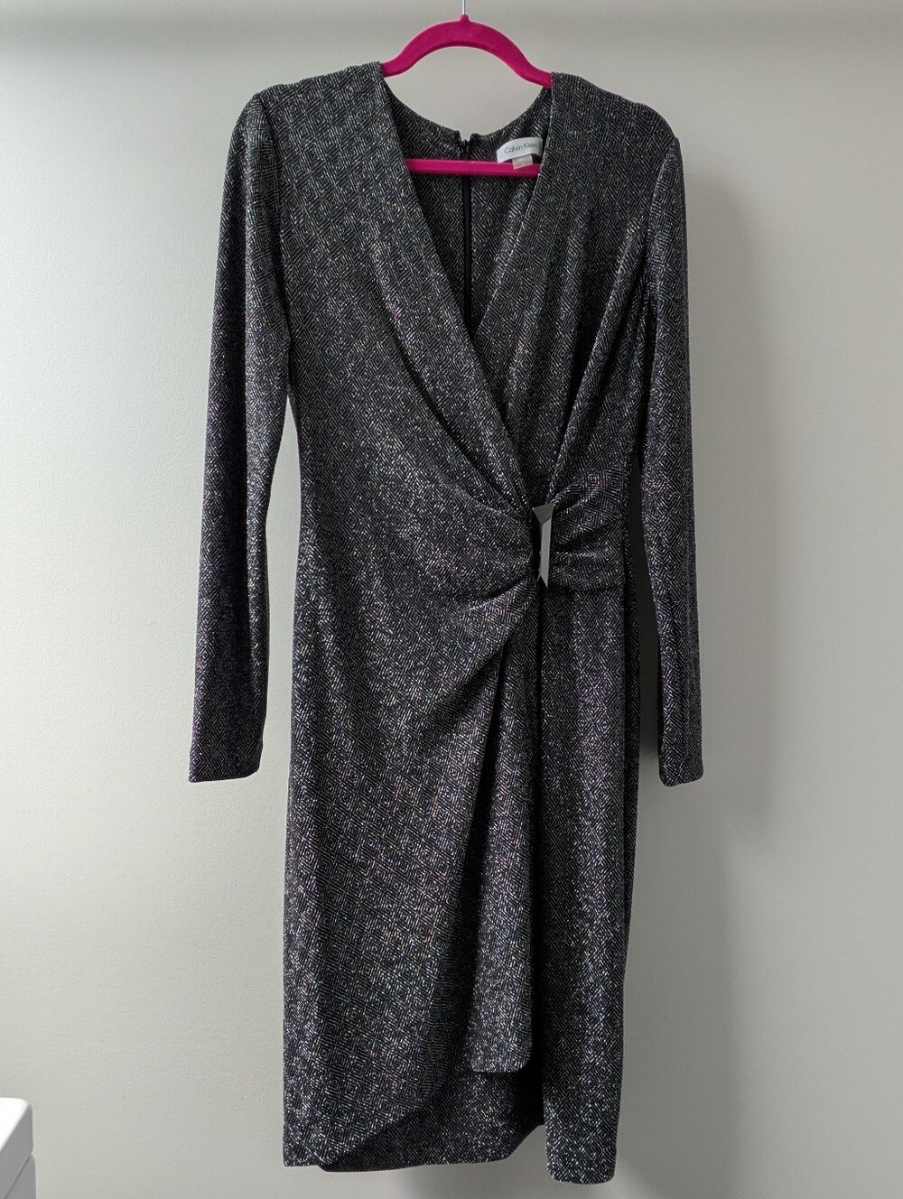 Calvin Klein Metallic Long Sleeve Dress - Black/Silver